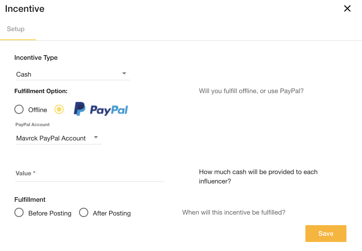 paypal incentive setup