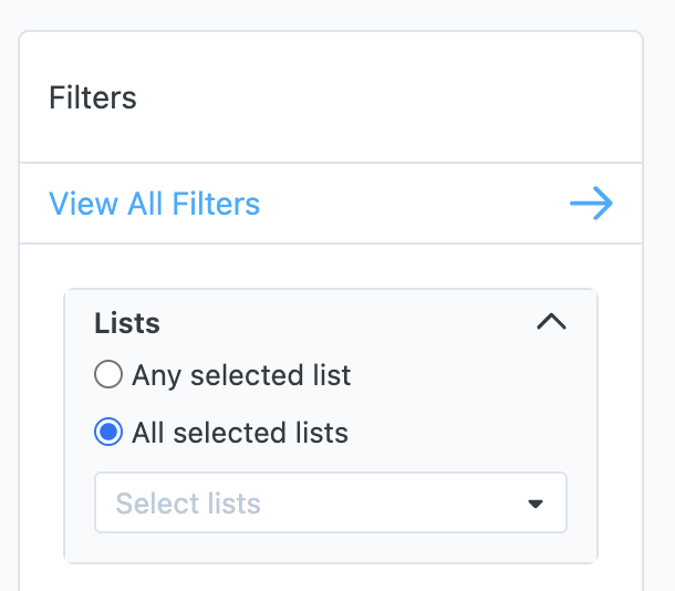 Screenshot of lists filter in Later